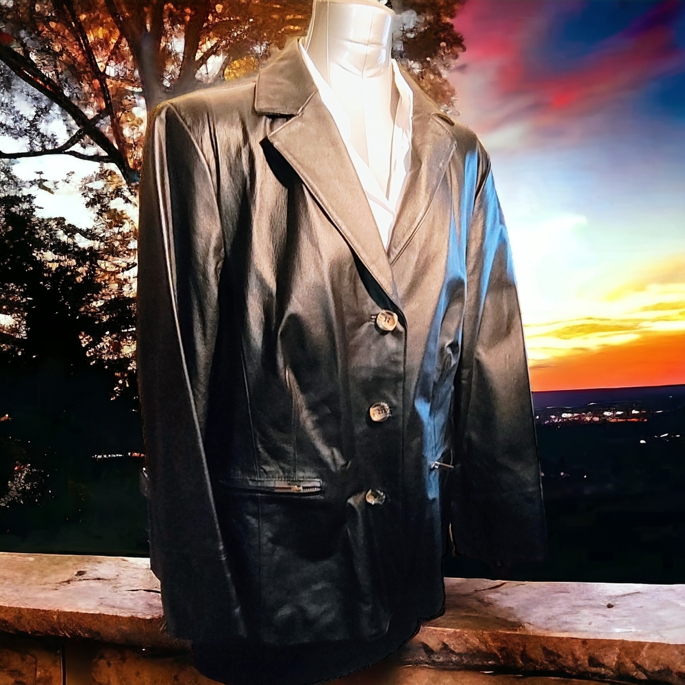 TERRY LEWIS Classic Luxuries | ✨🖤 Black Leather Jacket  EUC ✨ size 1X